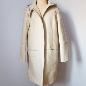 NWT Costume National Off-white/Cream Wool Coat with Hoodie Sz IT44